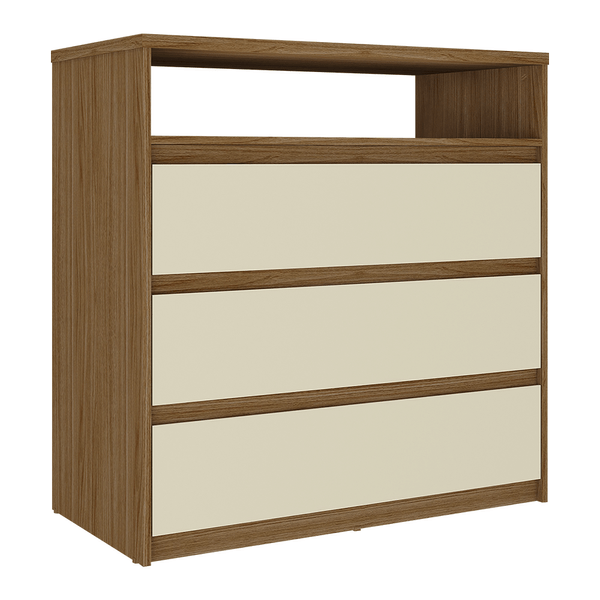 Cômoda Gale 100% MDF C/ 3 Gavetas e 1 Nicho Nogueira / Areia Cômoda Gale 100% MDF C/ 3 Gavetas e 1 Nicho Nogueira / Areia