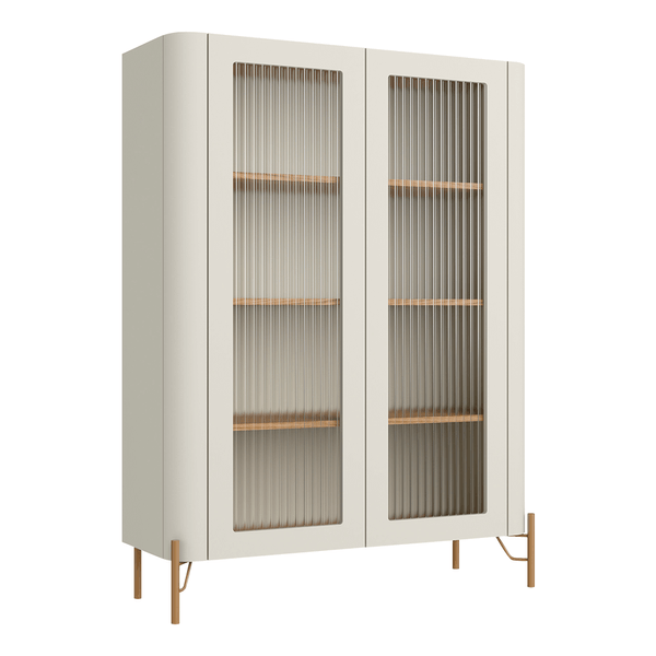 Cristaleira Chloe 100% MDF C/ 2 Portas de Vidro Canelado Louro / Luna / Dourado Cristaleira Chloe 100% MDF C/ 2 Portas de Vidro Canelado Louro / Luna / Dourado