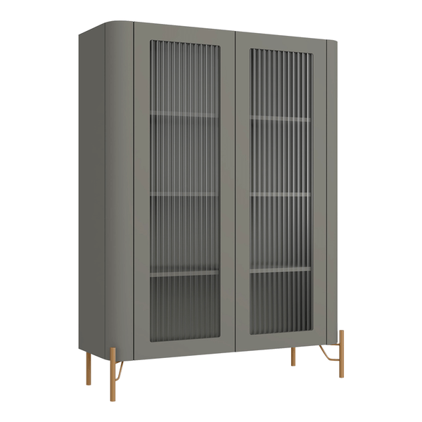Cristaleira Chloe 100% MDF C/ 2 Portas de Vidro Canelado Grigio / Dourado Cristaleira Chloe 100% MDF C/ 2 Portas de Vidro Canelado Grigio / Dourado
