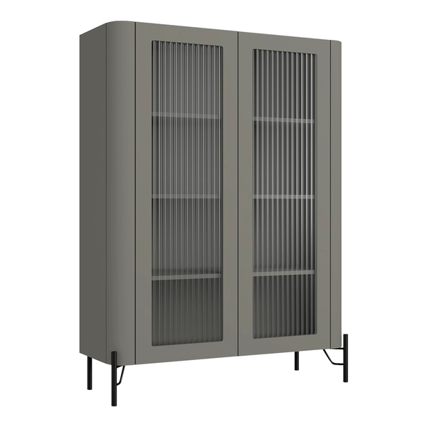 Cristaleira Chloe 100% MDF C/ 2 Portas de Vidro Canelado Grigio / Preto Cristaleira Chloe 100% MDF C/ 2 Portas de Vidro Canelado Grigio / Preto