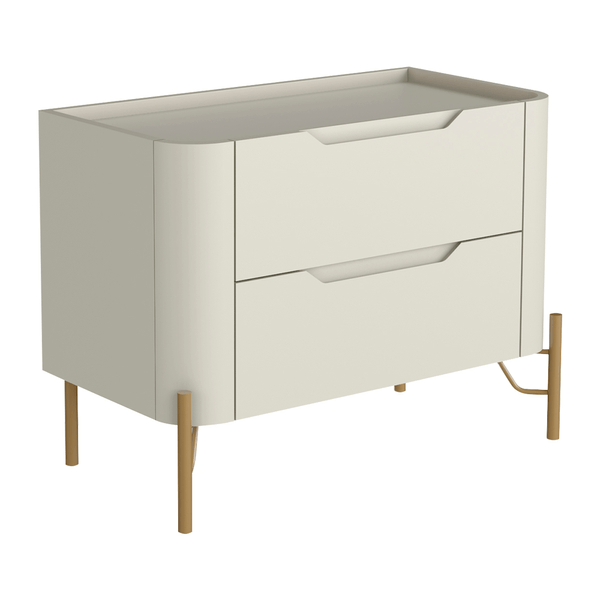 Mesa de Cabeceira Chloe 100% MDF C/ 2 Gavetas Luna / Dourado Mesa de Cabeceira Chloe 100% MDF C/ 2 Gavetas Luna / Dourado