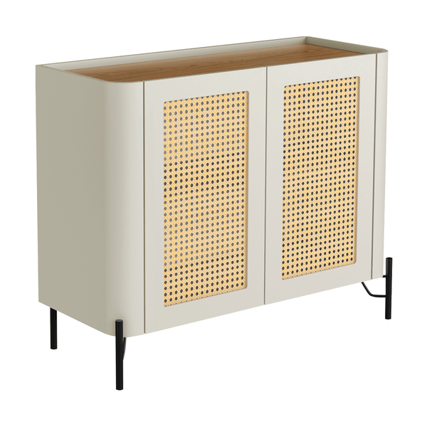 Buffet Chloe 100% MDF C/ 2 Portas C/ Tela Sextavada Louro / Luna / Preto Buffet Chloe 100% MDF C/ 2 Portas C/ Tela Sextavada Louro / Luna / Preto