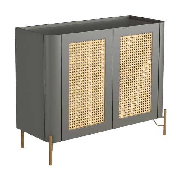 Buffet Chloe 100% MDF C/ 2 Portas C/ Tela Sextavada Grigio / Dourado