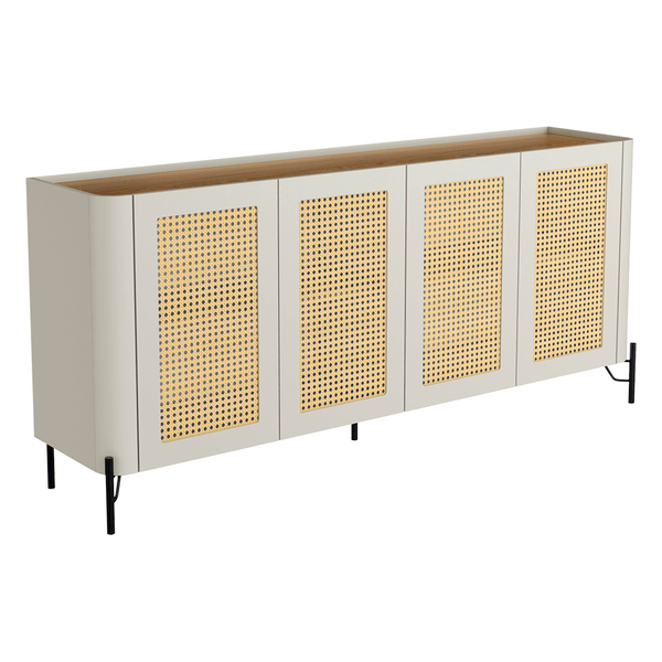 Buffet Chloe 100% MDF C/ 4 Portas C/ Tela Sextavada Louro / Luna / Preto