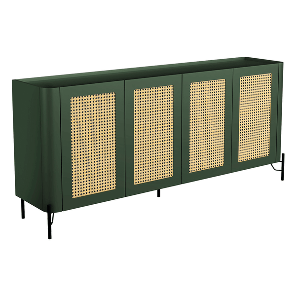 Buffet Chloe 100% MDF C/ 4 Portas C/ Tela Sextavada Verde Musgo / Preto Buffet Chloe 100% MDF C/ 4 Portas C/ Tela Sextavada Verde Musgo / Preto