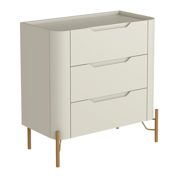 Mesa de Cabeceira Chloe 100% MDF C/ 3 Gavetas Luna / Dourado Mesa de Cabeceira Chloe 100% MDF C/ 3 Gavetas Luna / Dourado