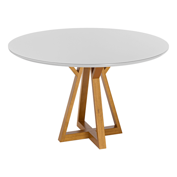 Mesa de Jantar Russell 120cm x 120cm C/ Tampo Em Laca e Vidro Colado Branco / Base Capuccino Mesa de Jantar Russell 120cm x 120cm C/ Tampo Em Laca e Vidro Colado Branco / Base Capuccino