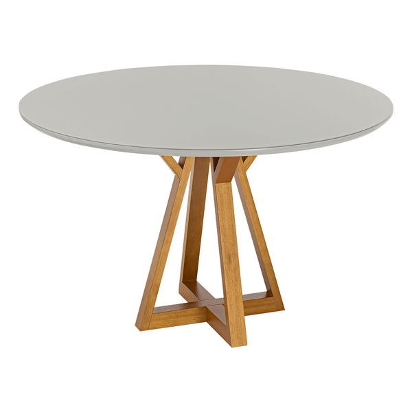 Mesa de Jantar Russell 120cm x 120cm C/ Tampo Em Laca e Vidro Colado Off White / Base Capuccino Mesa de Jantar Russell 120cm x 120cm C/ Tampo Em Laca e Vidro Colado Off White / Base Capuccino