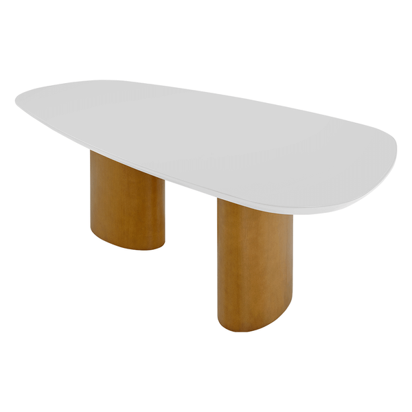 Mesa de Jantar Farell 220cm x 110cm C/ Tampo Organico Em Laca e Vidro Colado Branco / Capuccino Mesa de Jantar Farell 220cm x 110cm C/ Tampo Organico Em Laca e Vidro Colado Branco / Capuccino