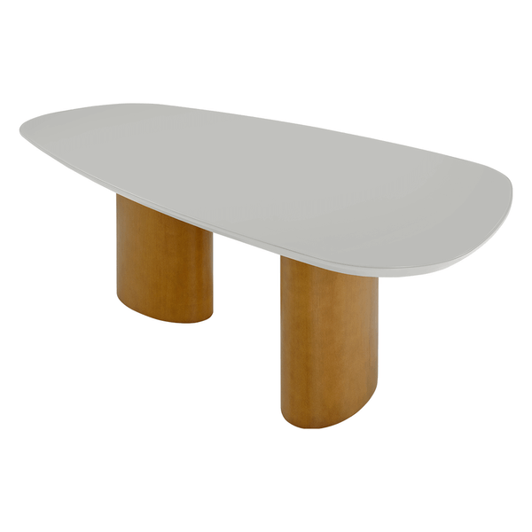 Mesa de Jantar Farell 220cm x 110cm C/ Tampo Organico Em Laca e Vidro Colado Off White / Capuccino Mesa de Jantar Farell 220cm x 110cm C/ Tampo Organico Em Laca e Vidro Colado Off White / Capuccino