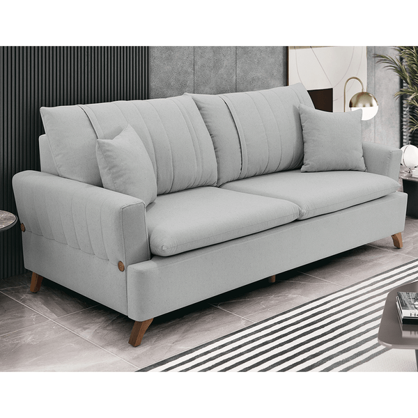 Sofá de Living Valência 2 Lugares (L: 174cm) C/ Pés em Madeira Linho Cinza Claro