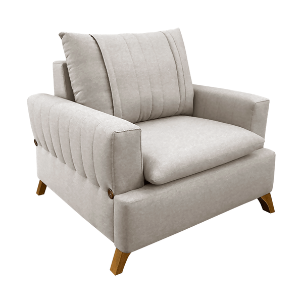 Poltrona Valência C/ Pés Em Madeira Linho Fendi / Mel Poltrona Valência C/ Pés Em Madeira Linho Fendi / Mel