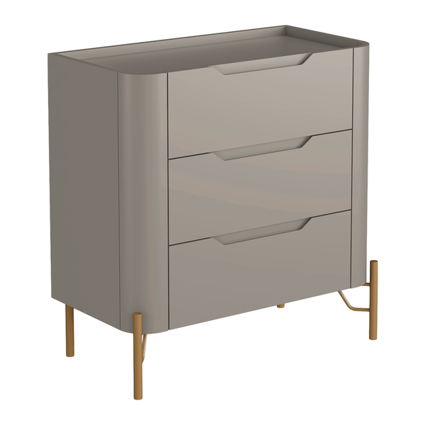 Mesa de Cabeceira Chloe 100% MDF C/ 3 Gavetas Grigio / Dourado