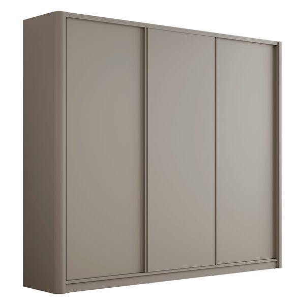 Guarda-Roupa Chloe (L: 276cm) 100% MDF Laterais Curvas C/ 3 Portas de Correr Grigio Guarda-Roupa Chloe (L: 276cm) 100% MDF Laterais Curvas C/ 3 Portas de Correr Grigio