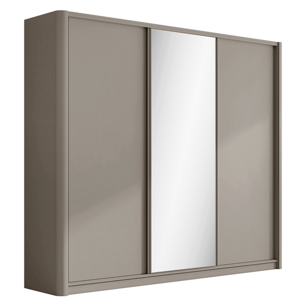 Guarda-Roupa Chloe (L: 276cm) 100% MDF Laterais Curvas C/ 1 Porta Espelhada Grigio Guarda-Roupa Chloe (L: 276cm) 100% MDF Laterais Curvas C/ 1 Porta Espelhada Grigio