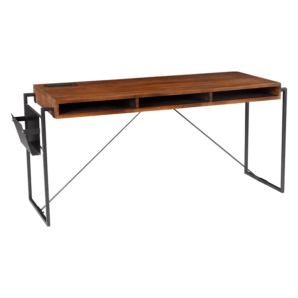 Escrivaninha Trieste C/ Tampo em Madeira Maciça C/ 3 Nichos e Porta-Revistas Grafite / Rustic Brown Escrivaninha Trieste C/ Tampo em Madeira Maciça C/ 3 Nichos e Porta-Revistas Grafite / Rustic Brown