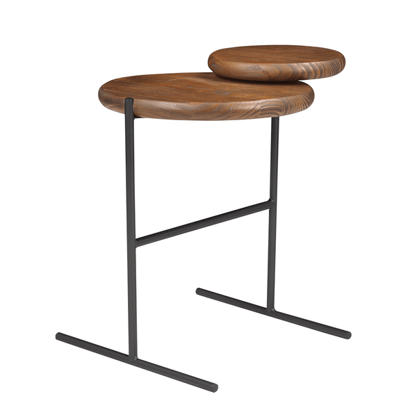 Mesa Lateral Kessler C/ Tampo Em Madeira Maciça Grafite / Rustic Brown Mesa Lateral Kessler C/ Tampo Em Madeira Maciça Grafite / Rustic Brown