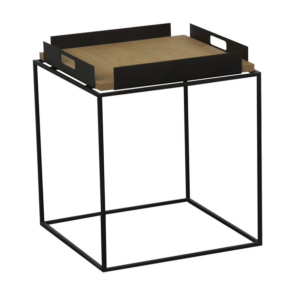 Mesa Lateral Kaldor C/ Tampo Em Madeira Maciça Grafite / Paglia Mesa Lateral Kaldor C/ Tampo Em Madeira Maciça Grafite / Paglia