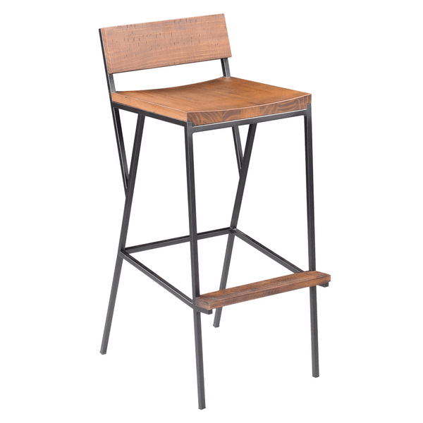 Banqueta Revna Em Aço Carbono e Madeira Maciça Grafite / Rustic Brown
