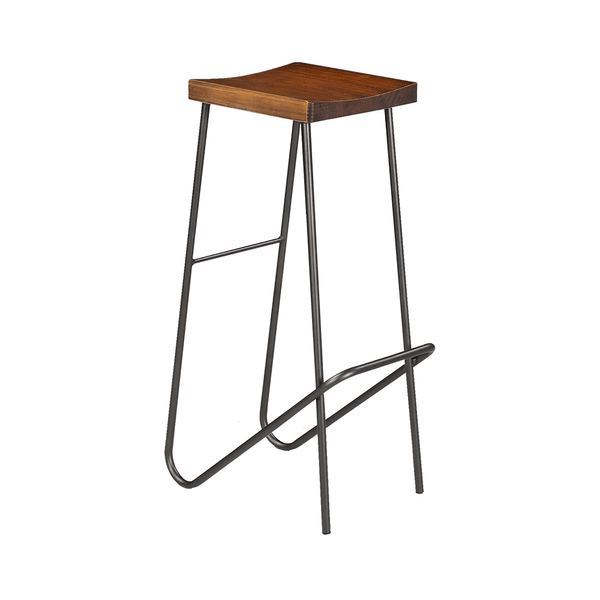 Banqueta Horik em Aço Carbono e Madeira Maciça Grafite / Rustic Brown Banqueta Horik em Aço Carbono e Madeira Maciça Grafite / Rustic Brown