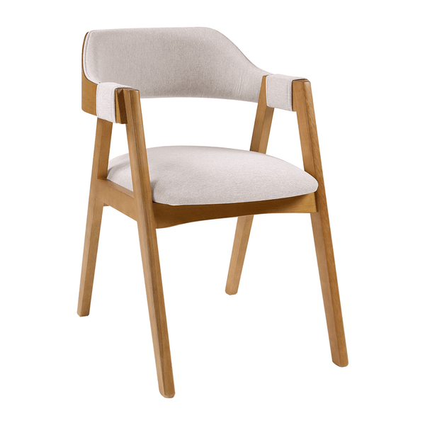 Cadeira Madeline Em Madeira Maciça Estofada Linho Off White / Capuccino Cadeira Madeline Em Madeira Maciça Estofada Linho Off White / Capuccino