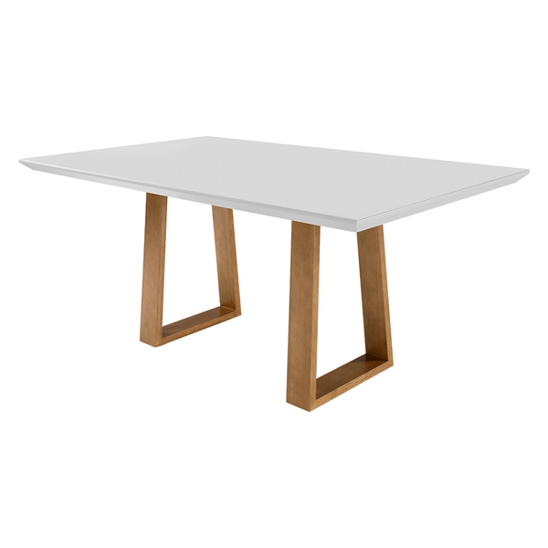 Mesa de Jantar Maeve 180cm x 100cm C/ Tampo Em Laca e Vidro Colado Branco / Base Capuccino