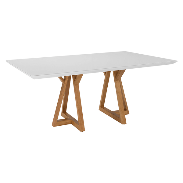 Mesa de Jantar Russell 180cm x 100cm C/ Tampo Em Laca e Vidro Colado Branco / Base Capuccino Mesa de Jantar Russell 180cm x 100cm C/ Tampo Em Laca e Vidro Colado Branco / Base Capuccino