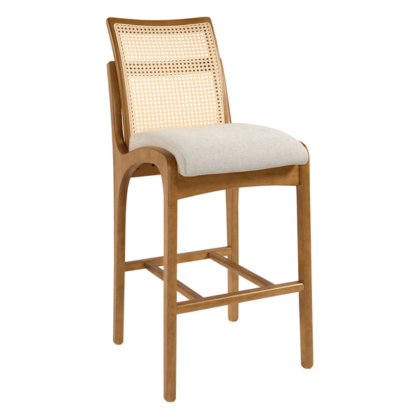 Banqueta Lanus Estofada C/ Encosto Tela Sextavada Linho Areia / Capuccino Banqueta Lanus Estofada C/ Encosto Tela Sextavada Linho Areia / Capuccino