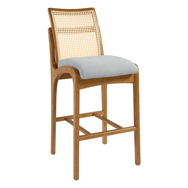 Banqueta Lanus Estofada C/ Encosto Tela Sextavada Linho Cinza Claro / Capuccino Banqueta Lanus Estofada C/ Encosto Tela Sextavada Linho Cinza Claro / Capuccino