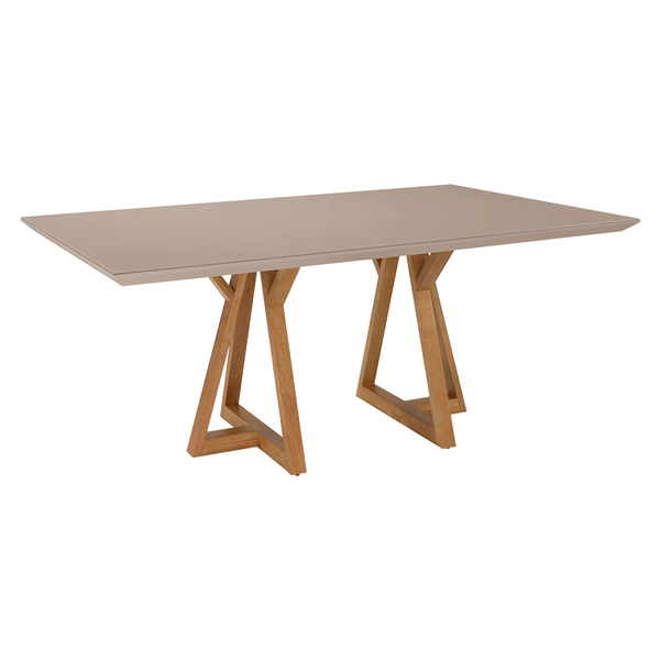 Mesa de Jantar Russell 180cm x 100cm C/ Tampo Em Laca e Vidro Colado Fendi / Base Capuccino