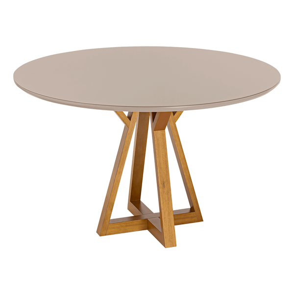 Mesa de Jantar Russell 120cm x 120cm C/ Tampo Em Laca e Vidro Colado Fendi / Base Capuccino OOL Mesa de Jantar Russell 120cm x 120cm C/ Tampo Em Laca e Vidro Colado Fendi / Base Capuccino