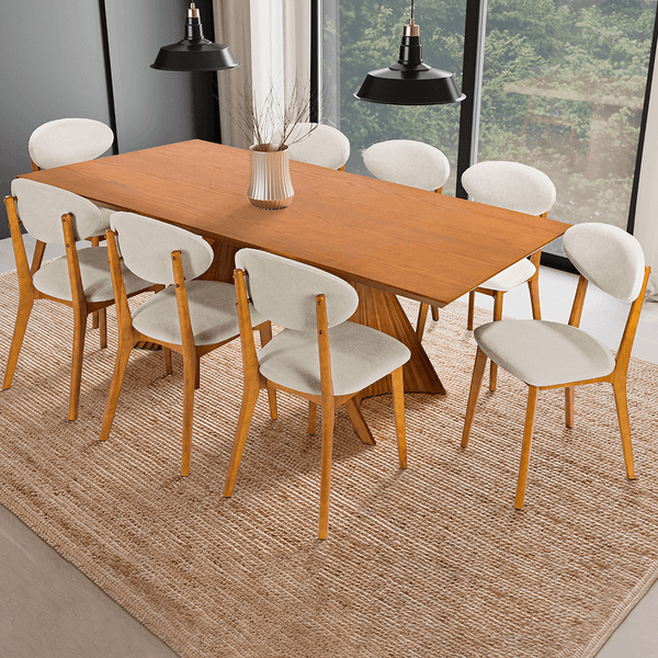 Conjunto de Jantar Deone C/ Mesa 220cm x 110cm Tampo Laminado Carvalho Americano Capuccino + 8 Cadeiras Estofadas Bouclê Bege / Capuccino Conjunto de Jantar Deone C/ Mesa 220cm x 110cm Tampo Laminado Carvalho Americano Capuccino + 8 Cadeiras Estofadas Bouclê Bege / Capuccino