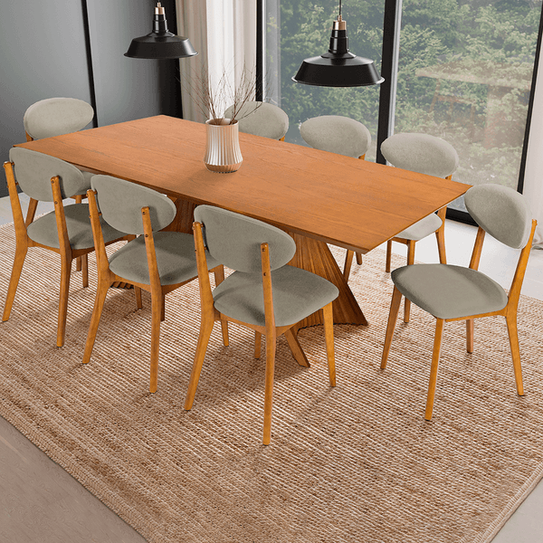 Conjunto de Jantar Deone C/ Mesa 220cm x 110cm Tampo Laminado Carvalho Americano Capuccino + 8 Cadeiras Estofadas Bouclê Castor / Capuccino Conjunto de Jantar Deone C/ Mesa 220cm x 110cm Tampo Laminado Carvalho Americano Capuccino + 8 Cadeiras Estofadas Bouclê Castor / Capuccino