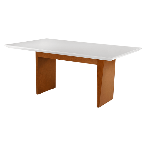 Mesa de Jantar Huracán 180cm x 100cm C/ Tampo Em Laca e Vidro Colado Branco / Base Castanho Mesa de Jantar Huracán 180cm x 100cm C/ Tampo Em Laca e Vidro Colado Branco / Base Castanho