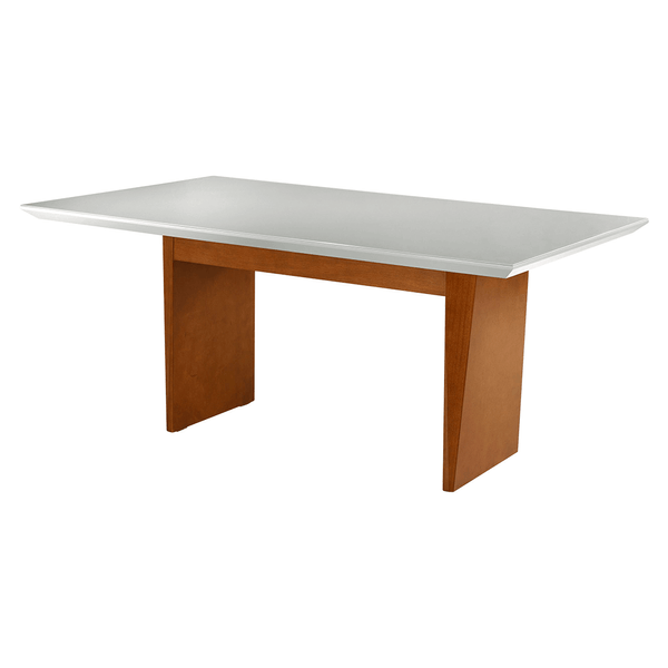 Mesa de Jantar Huracán 180cm x 100cm C/ Tampo Em Laca e Vidro Colado Off White / Base Castanho Mesa de Jantar Huracán 180cm x 100cm C/ Tampo Em Laca e Vidro Colado Off White / Base Castanho