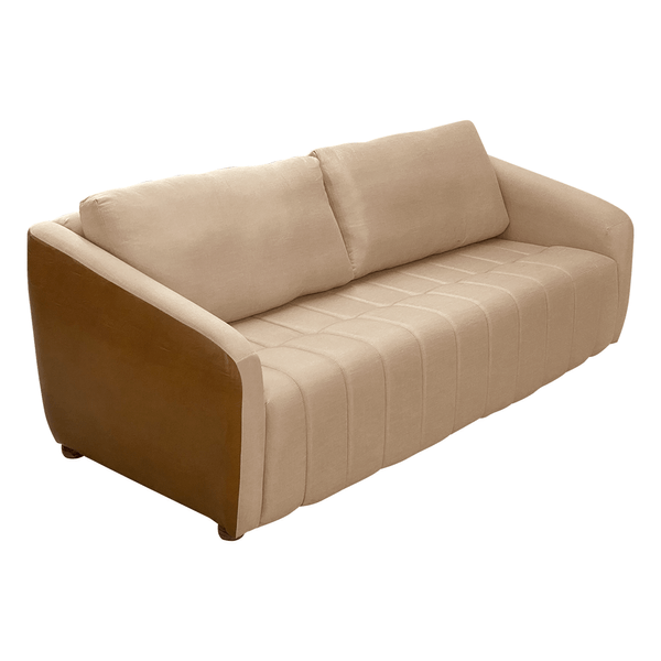 Sofá Laggon 3 Lugares (L: 206cm) C/ Almofadas Soltas Linho Creme / Corino Whisky Sofá Laggon 3 Lugares (L: 206cm) C/ Almofadas Soltas Linho Creme / Corino Whisky