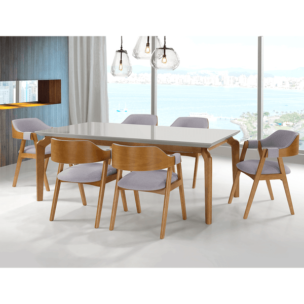 Conjunto de Jantar Madeline C/ Mesa 180cm x 100cm Tampo Laqueado Off White / Capuccino + 6 Cadeiras Em Madeira Maciça Linho Cinza / Capuccino Conjunto de Jantar Madeline C/ Mesa 180cm x 100cm Tampo Laqueado Off White / Capuccino + 6 Cadeiras Em Madeira Maciça Linho Cinza / Capuccino