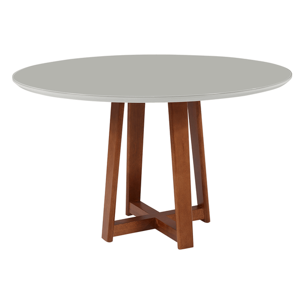 Mesa de Jantar Guld 120cm x 120cm C/ Tampo Em Laca e Vidro Colado Off White / Base Nogueira Mesa de Jantar Guld 120cm x 120cm C/ Tampo Em Laca e Vidro Colado Off White / Base Nogueira