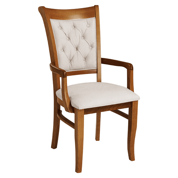 Cadeira Montana C/ Braço Estofada C/ Botonê Linho Bege Claro / Capuccino Cadeira Montana C/ Braço Estofada C/ Botonê Linho Bege Claro / Capuccino