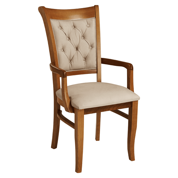 Cadeira Montana C/ Braço Estofada C/ Botonê Suede Liso Bege / Capuccino Cadeira Montana C/ Braço Estofada C/ Botonê Suede Liso Bege / Capuccino