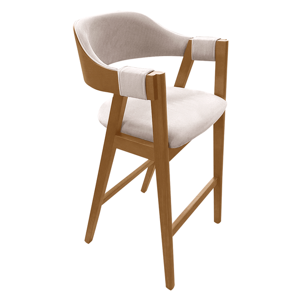 Banqueta Madeline Em Madeira Maciça Estofada Linho Off White / Capuccino Banqueta Madeline Em Madeira Maciça Estofada Linho Off White / Capuccino