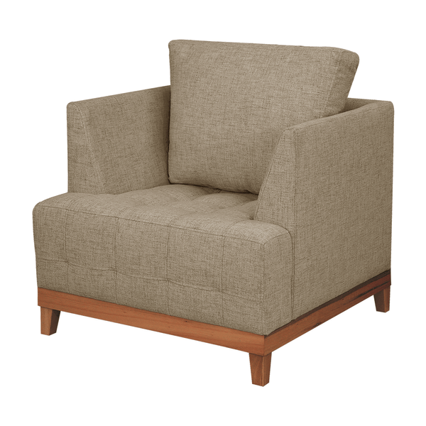 Poltrona Carmem Fixa C/ Base Em Madeira Linho Bege / Mel Poltrona Carmem Fixa C/ Base Em Madeira Linho Bege / Mel