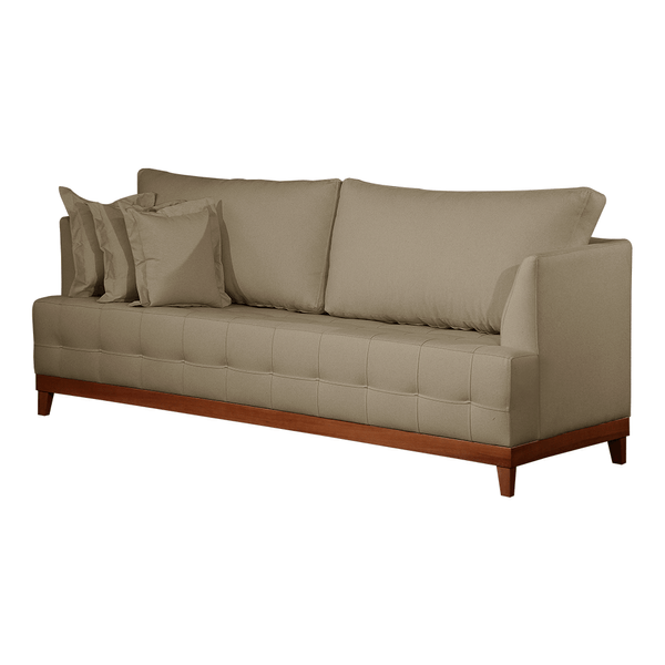 Sofá de Living Carmem 3 Lugares (L: 195cm) C/ 3 Almofadas Decorativas e Base Em Madeira Linho Bege / Mel Sofá de Living Carmem 3 Lugares (L: 195cm) C/ 3 Almofadas Decorativas e Base Em Madeira Linho Bege / Mel