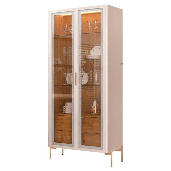 Cristaleira Nuance Epsilon C/ 2 Portas de Vidro e LED Off White / Freijó Cristaleira Nuance Epsilon C/ 2 Portas de Vidro e LED Off White / Freijó