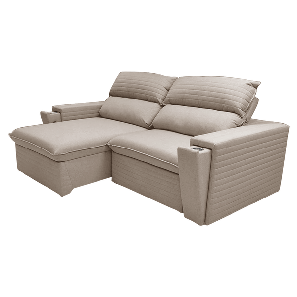 Sofá Artemis Epsilon 3 Lugares (L: 250cm) Retrátil e Reclinável C/ Porta Copos Linho Bege