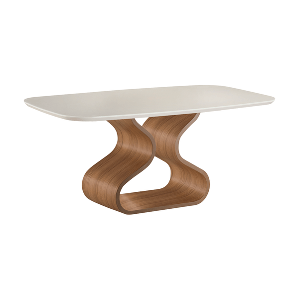 Mesa de Jantar Runa 180cm x 100cm C/ Tampo em Laca e Vidro Colado Off White / Freijó Mesa de Jantar Runa 180cm x 100cm C/ Tampo em Laca e Vidro Colado Off White / Freijó