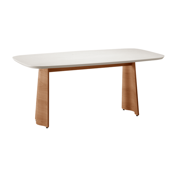 Mesa de Jantar Genova 180cm x 100cm C/ Tampo Curvo em Laca e Vidro Colado Off White / Freijó Mesa de Jantar Genova 180cm x 100cm C/ Tampo Curvo em Laca e Vidro Colado Off White / Freijó