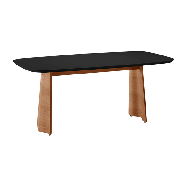 Mesa de Jantar Genova 180cm x 100cm C/ Tampo Curvo em Laca e Vidro Colado Preto / Freijó
