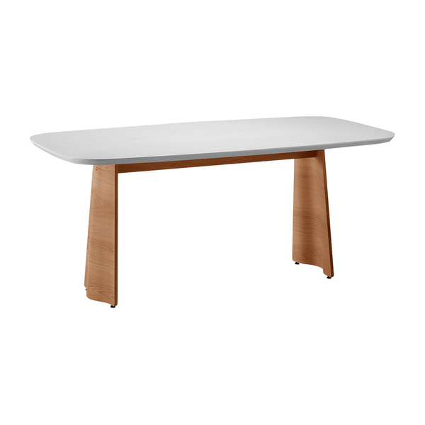 Mesa de Jantar Genova 180cm x 100cm C/ Tampo Curvo em Laca e Vidro Colado Branco / Freijó