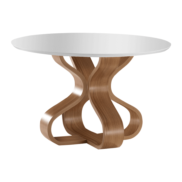 Mesa de Jantar Malta 120cm x 120cm C/ Tampo em Laca e Vidro Colado Branco / Freijó